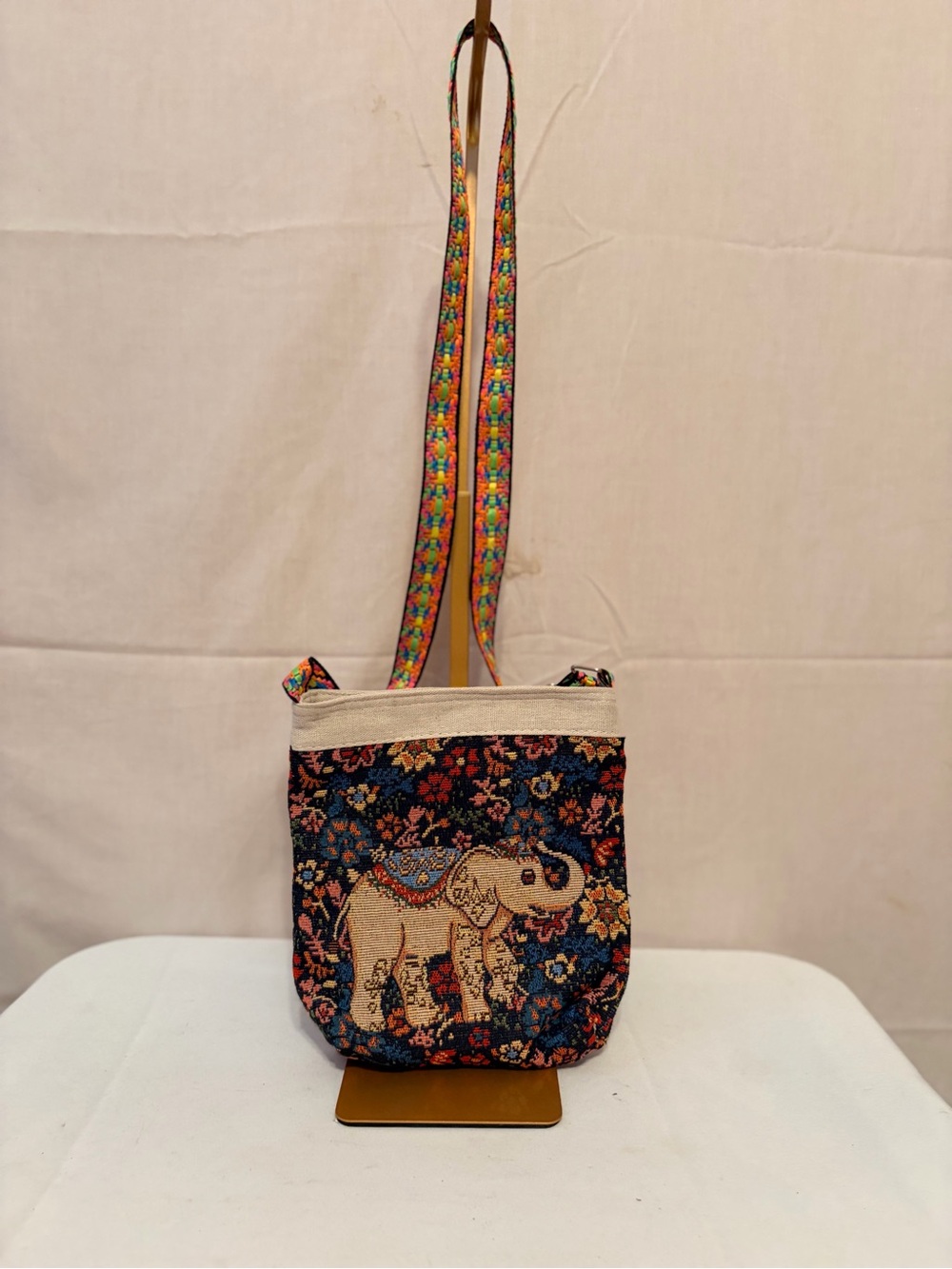 Elephant Embroidered Crossbody Bag in Navy